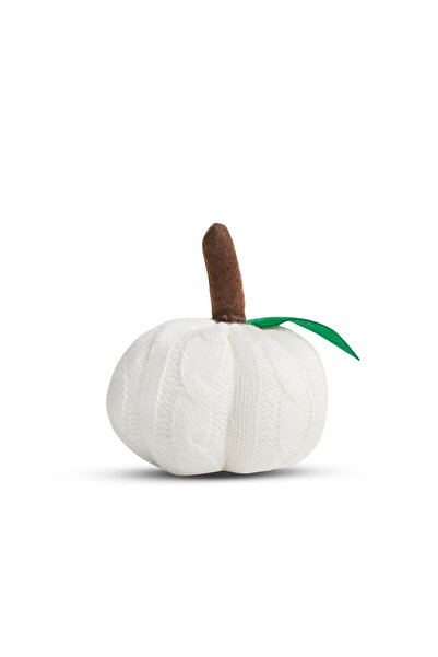Alista Home Halloween white textile pumpkin decor, 10x10x10 cm, green leaves