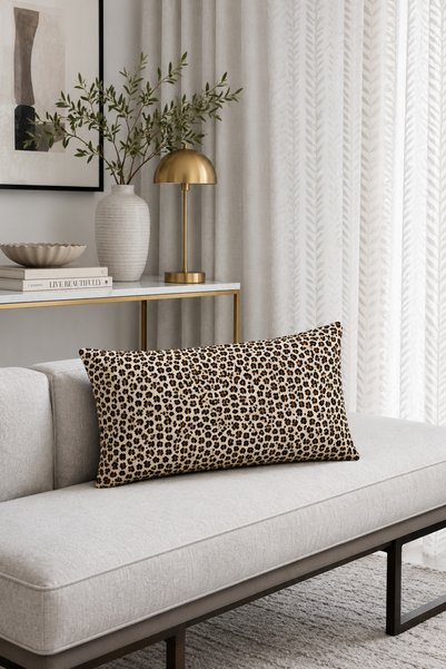 HOMESSA Mini Leopar Desenli 2’li Kırlent Kılıfı 35x55 cm