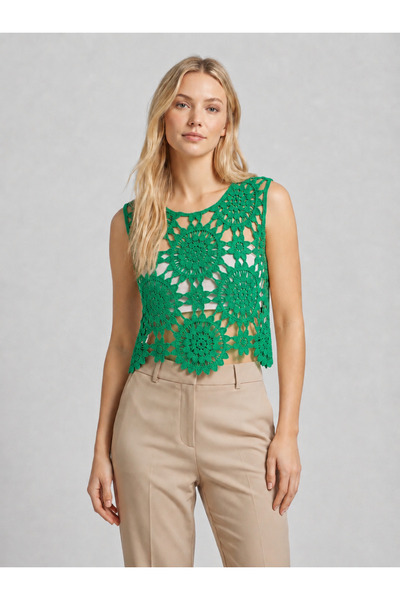 DM DİLAN MODA Women's Crochet Zero Sleeve Blouse