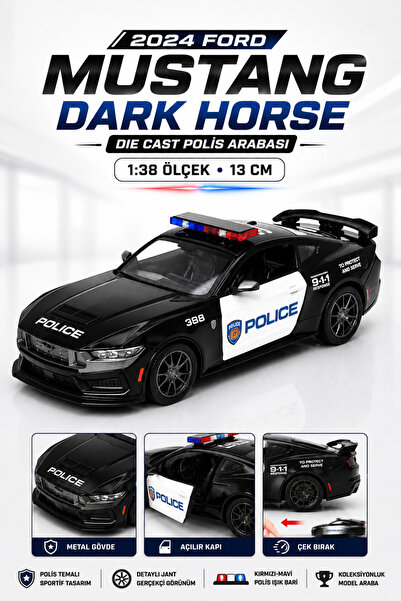YILDIRIM OYUNCAK Die Cast 2024 Ford Mustang Dark Horse Polis Arabası 13cm – 1...