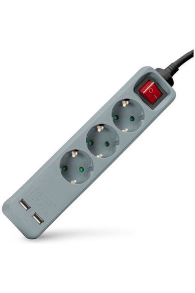 Entac Πολύπριζο Ασφαλείας 3 Υποδοχών με USB-A, Διακόπτη και Γκρι Καλώδιο 1.5μ...
