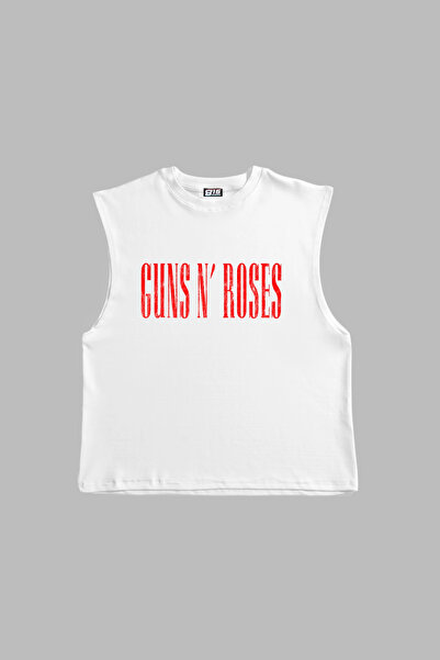 Sekizbiraltı Guns N' Roses Illusion Printed White Zero Sleeve Tshirt
