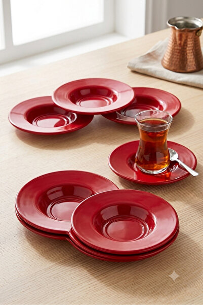 BİODATA 12 Pieces of Unbreakable Melamine Tea Plates Tea Plates 11 cm - Red