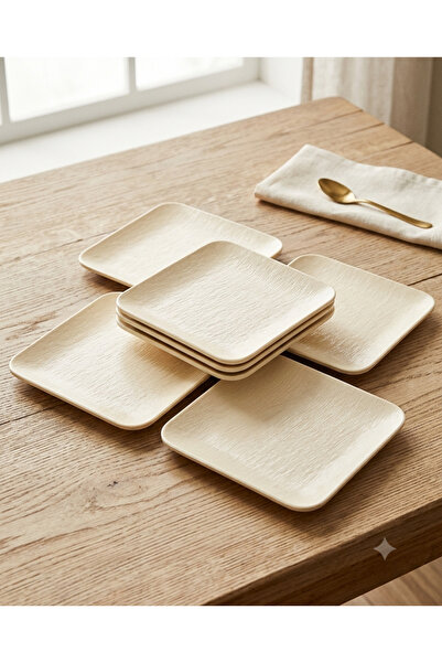 BİODATA 6 Pieces Unbreakable Melamine Square Dessert Plate Serving Plate 22 c...