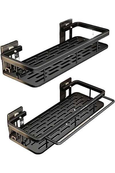 JOYZZZ Aluminum Shower Caddy, 2 Pack Adhesive Shower Shelves with Towel Hooks...