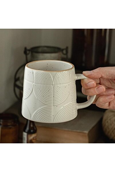 GENERAL Large Ceramic Coffee Mug with Handle, Retro Hand-Painted Cup for Coff...