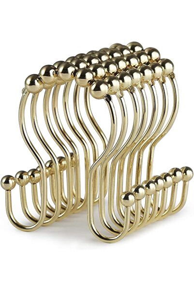 Bukela Gold Shower Curtain Hooks 12 Pack, Rustproof Stainless Steel Roller Ri...