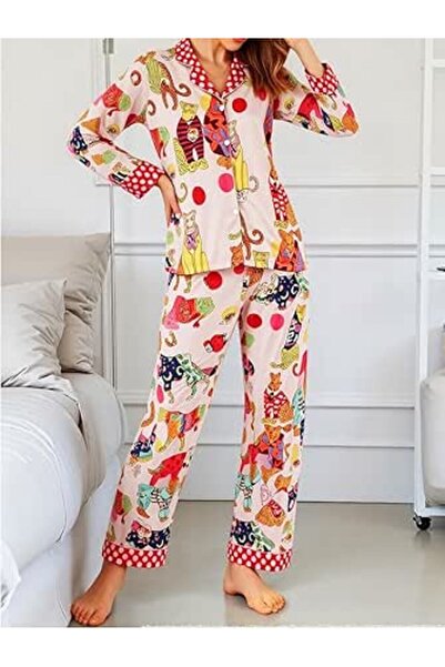 Women's Satin Pajama Set, Long Sleeve Sleepwear with Pants, Soft Print Lounge...