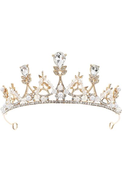 GENERAL Girls Gold Rhinestone Tiara Princess Crown Headband, Shiny Hairpiece ...