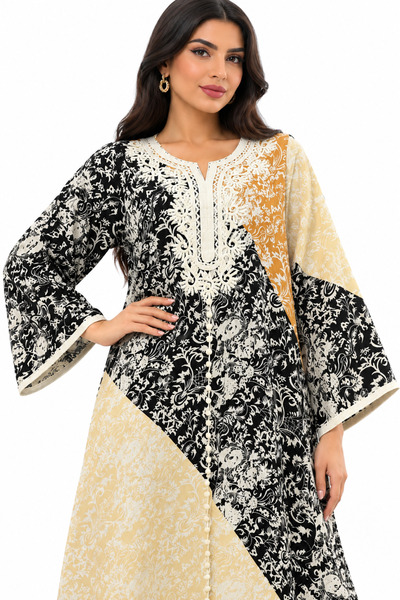 Shiladon Women's Maxi Dress Jalabiya with Heavy Embroidery and Flared Sleeves