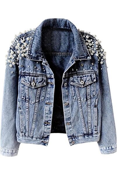 Generic Womens Embroidered Jean Jacket Short Denim Jacket with Rivet Pearl St...