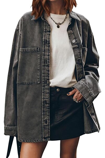 Generic Women's Oversized Denim Jacket, Fashion Long Sleeve Denim Jacket, Cas...