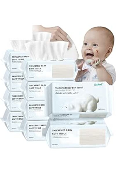 BYBEO 10 Bags Baby Cotton Tissue, Soft Baby Dry Wipe, Wet And Dry Use, Made O...