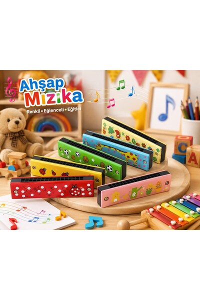 Lexi Bella 6Pcs Wooden Harmonica for Kids Children's Toy Colorful Patterned M...