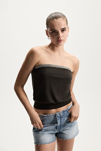 LEFTIES Taşlı bandeau bluz