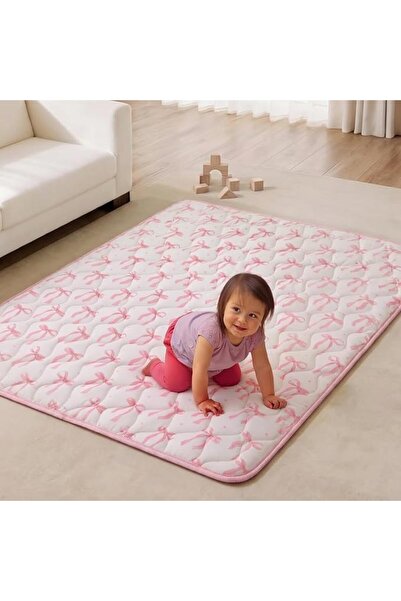 Mifoci Pink Bow Play Mats for Floor, 71x59 Playpen Mat, Thick Cushioning Padd...