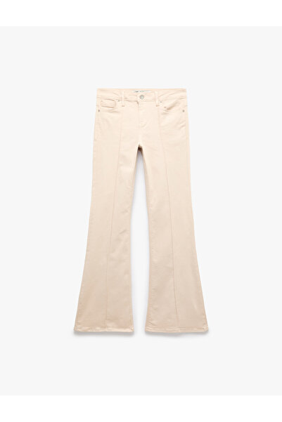 Koton Slim Fit Ribbed Cotton Spanish Flare Denim Trousers with Pocket Detail ...