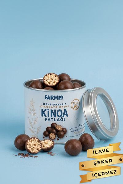 FARMİO İlave Şekersiz Çikolata Kaplı Kinoa Patlağı - 70gr Teneke Kutu