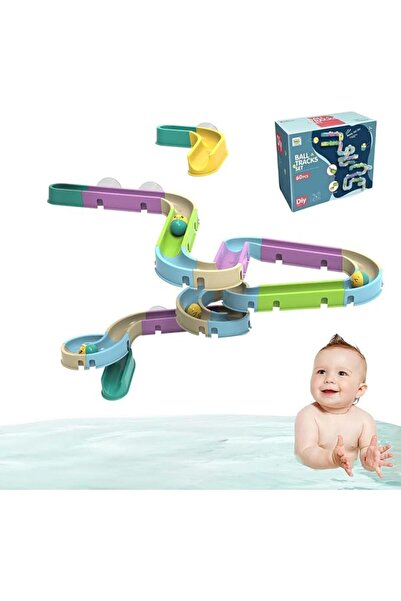 ALMEKAQUZ 60Pcs Slide Bath Toys, Children's Suction Cup Slide, Wall Track Bui...