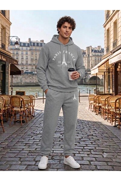WOODROFFE Unisex Paris France Printed Oversize Hooded Tracksuit Set Loose Fit