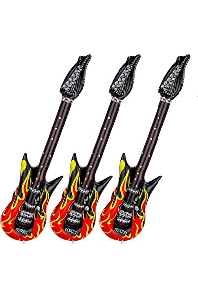 X SPRING Inflatable Guitar, 3PCS Set PVC Musical Instrument Prop with Flame P...