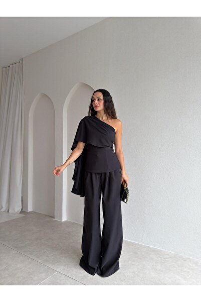Mooi Butik Cari̇na One-Shoulder Suit 3689 - Black