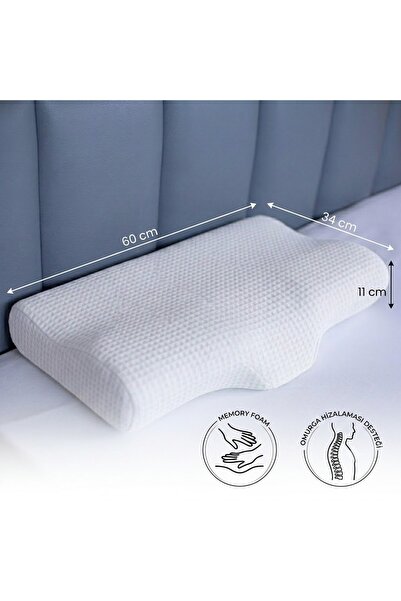 Dear Visco Özel Boyun Yuvalı Servikal Yastık Destekleyici Visco Ortopedik Boyun Yastığı 60*34*11 cm
