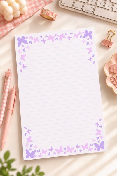 Mindpad A4 Mor Kelebek Desenli Notepad - Lilac Butterfly Collection 50 Yaprak...