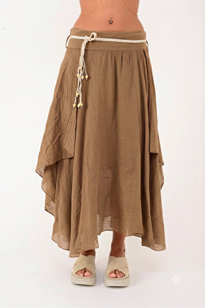 Park Moda 100% Cotton Asymmetrical Skirt with Straw Belt