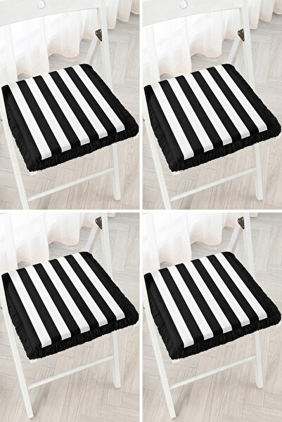 Realhomes Black and White Thick Striped Modern Kitchen and Balcony 4-Piece Fr...