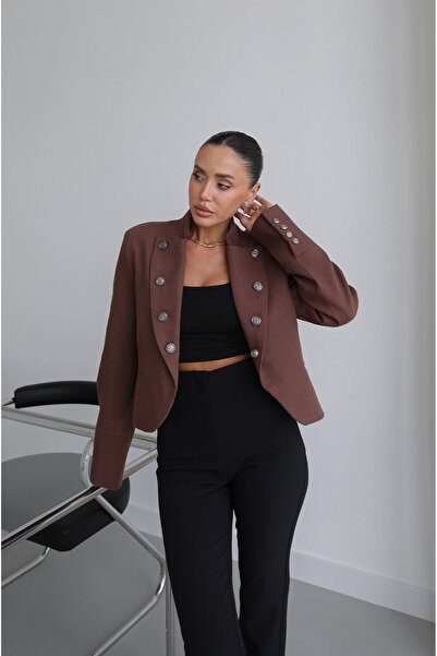 Havoş Brown Stone Buttoned Linen Jacket