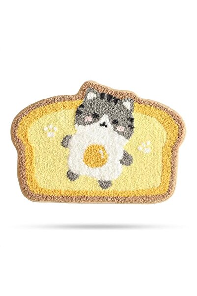 Yelajoy Cute Toast Cat Bath Mat, Ultra Absorbent Microfiber Shaggy Bathroom R...