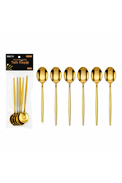 RiverWorld River World Parça Dessert Spoon Set Gold Color – Stainless Steel 6