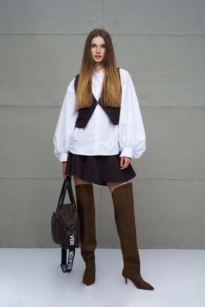 #vdr viadellerose White Balloon Sleeve Oversize Poplin Shirt 18195