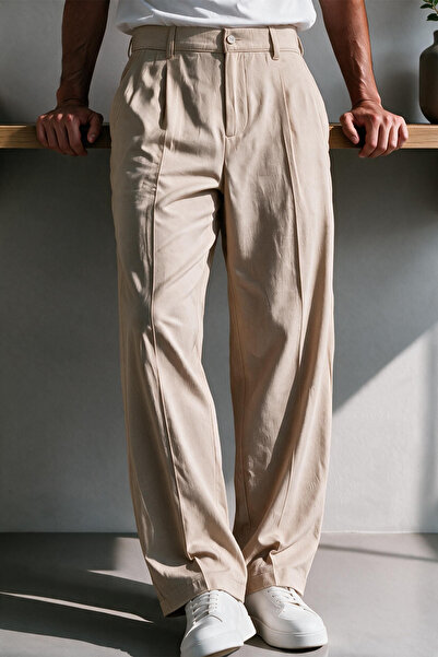 MENOFOURSWEAR Vento Men's Premium Single Pile Detailed Linen Baggy Trousers
