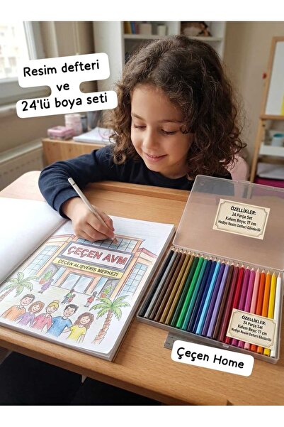 ÇEÇEN HOME 24'lü Kuru Boya Kalem Seti 17 cm Standart Boy + Hediye Resim Defte...