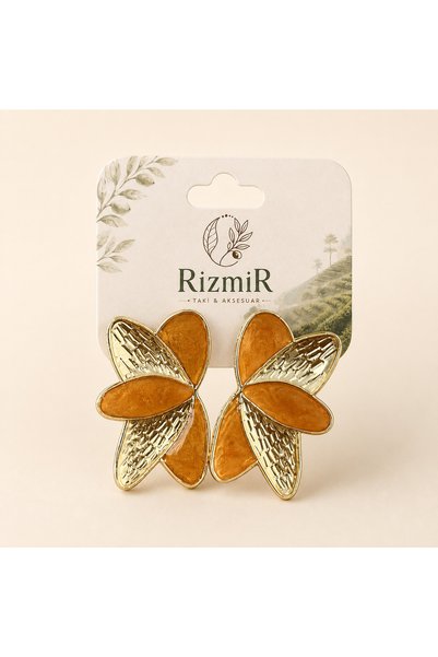 rizmir Kadın Gold Çiçek Detaylı Küpe