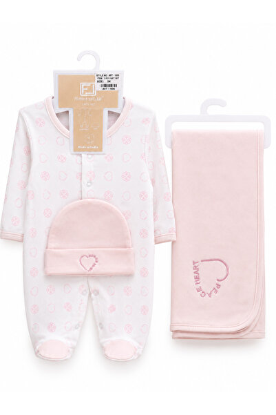 Baby Gift طقم مواليد 3 قطع مع كوفلة وطاقية - وافرول لحديثي الولادة
