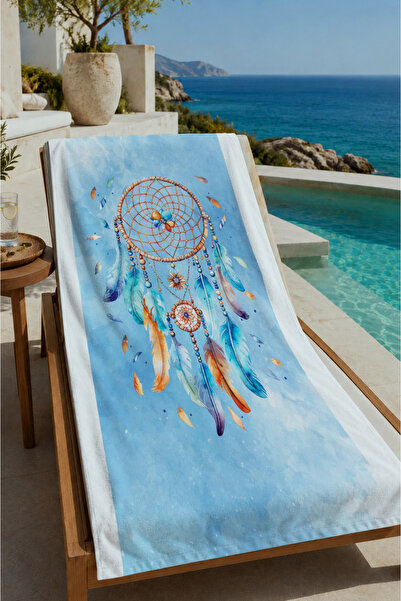 Evmila Light Blue Dreamcatcher Patterned 70X150 Beach Towel - Digital Printed...