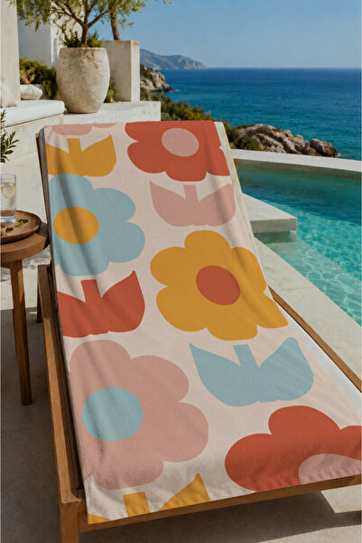 Evmila Pastel Portocaliu Galben Albastru Model floral retro mare 70x150 Proso...