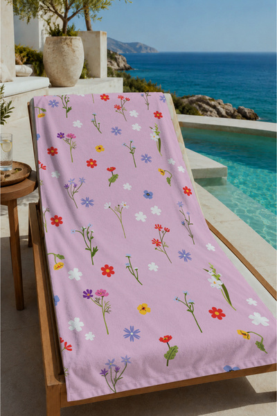 Evmila Pink Background Colorful Mini Summer Motifs Patterned 70X150 Beach Tow...
