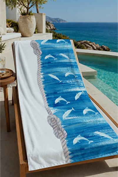 Evmila Blue Ocean Dolphin and Seashell Patterned 70X150 Beach Towel - Cotton ...