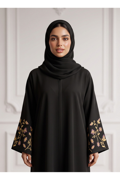 Nukhbaa Golden Flora Embroidered Abaya | Nida Fabtic