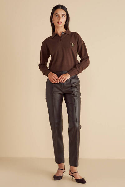 BROOKS BROTHERS Kadın Kahverengi %100 Deri Logo Toka Detaylı Beli Lastikli Pa...