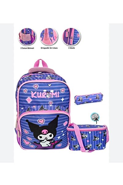 miço kids Purple Kuromi Girls Backpack School Bag + Lunchbox + Pencil Case