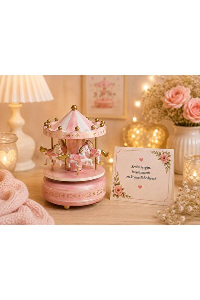 Minik Esnaf Pembe Atlı Karınca Müzik Kutusu Dekoratif Hediye ve Özel Not Kartı
