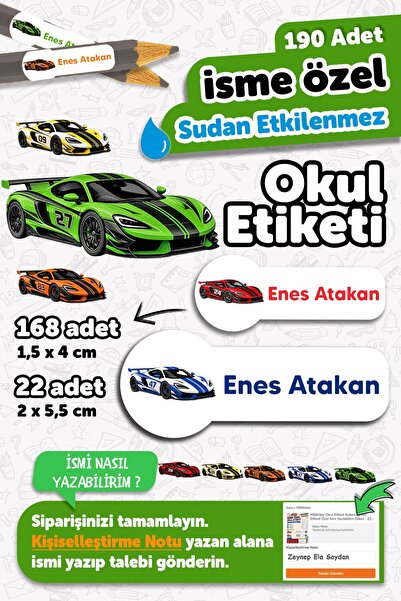 MSticker 190 Adet Kişiye Özel Okul Etiketi İsimli Kalem Defter Suluk Etiket D...
