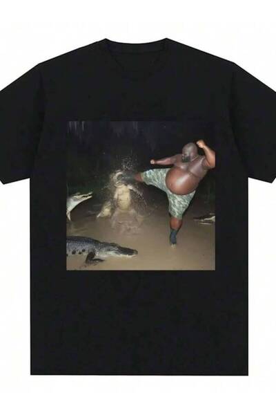 23ERVA 2025 Summer FunnKick Alligator In Swamp Meme Women Humor Vintage Short...