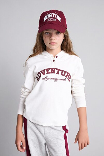 DeFacto Hooded Slogan Printed Rib Long Sleeve T-Shirt Girl Child H9734A826Au