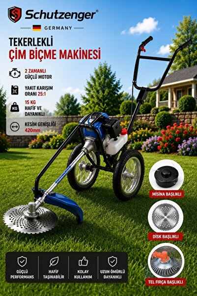 SCHUTZENGER C7021 ŞİŞME TEKERLEKLİ ÇİM OT BİÇME MAKİNESİ MİSİNA DİSK TEL FIRÇ...